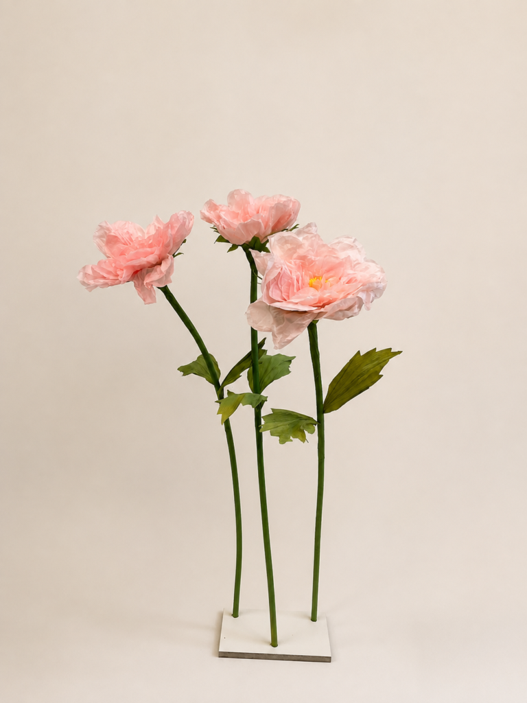 Blush pink giant paper flowers, three in a set